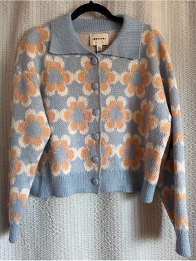 INDUSTRY Blue & Peach Floral Collar Cardigan